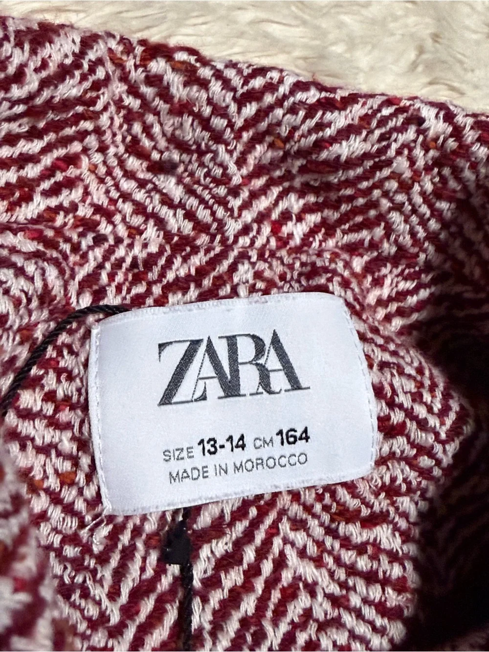 Zara Kids Burgundy Herringbone Cropped Overshirt Jacket - Size 13/14